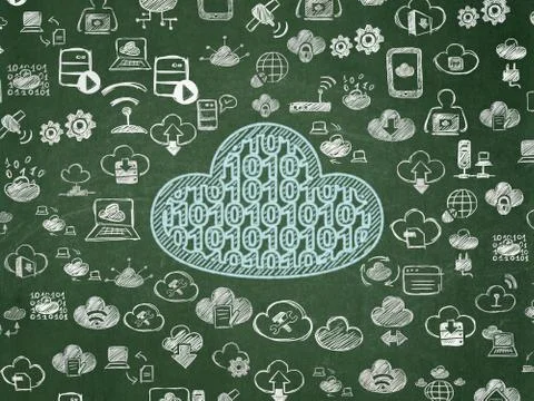 Cloud computing concept: Cloud With Code on School board background Stock Illustration