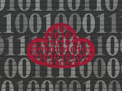 Cloud computing concept: Cloud With Code on wall background 스톡 일러스트