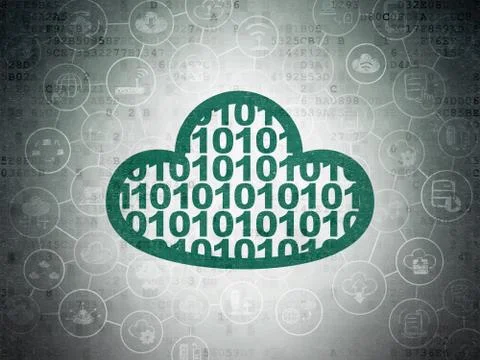 Cloud computing concept: Cloud With Code on Digital Data Paper background Illustrazione stock