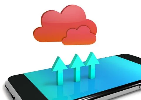 Cloud computing concept. Cloud computing with mobile phone. 3d render on whit Stock Illustration