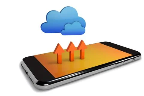 Cloud computing concept. Cloud computing with mobile phone. 3d render on whit Stock Illustration