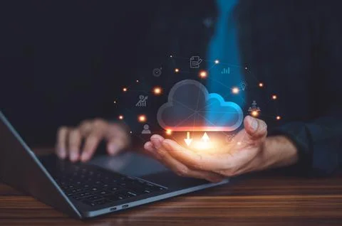 Cloud computing concept, cloud computing diagram show on hand. Cloud technolo 스톡 사진