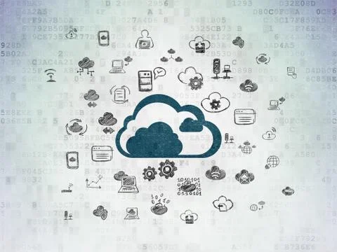 Cloud computing concept: Cloud on Digital Data Paper background Illustrazione stock