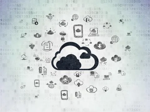 Cloud computing concept: Cloud on Digital Data Paper background Illustrazione stock