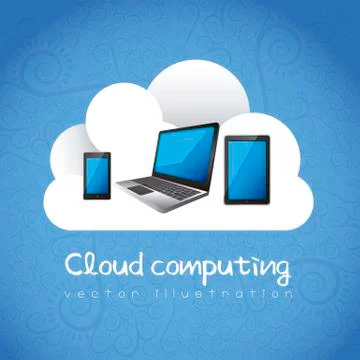 Cloud computing concept. a cloud with electronic equipment, vector illustration Illustrazione stock