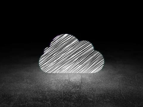 Cloud computing concept: Cloud in grunge dark room Stockillustratie