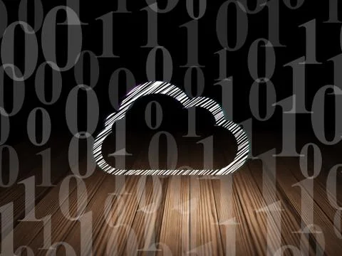 Cloud computing concept: Cloud in grunge dark room Stock Illustration