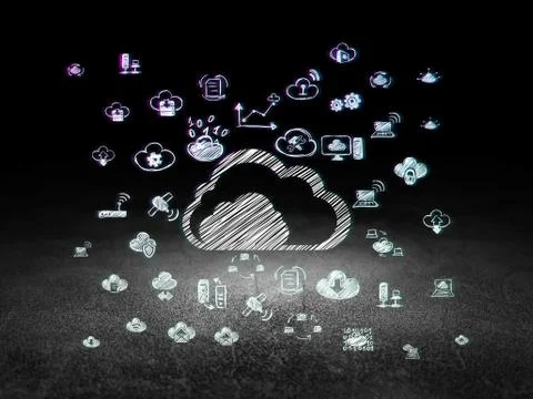 Cloud computing concept: Cloud in grunge dark room イラスト素材