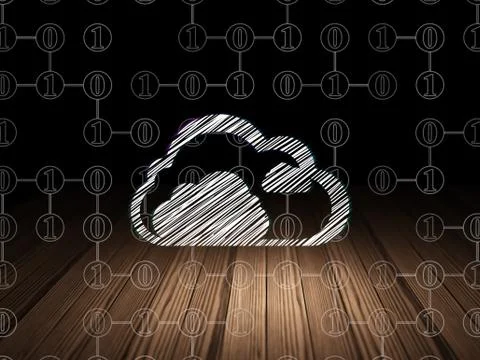 Cloud computing concept: Cloud in grunge dark room 库存插图