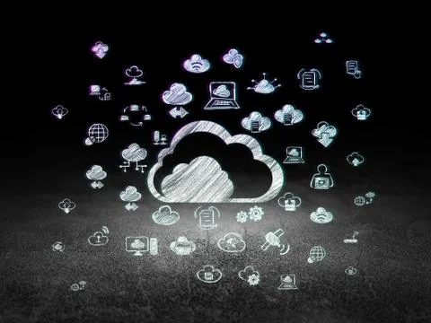 Cloud computing concept: Cloud in grunge dark room Stock Illustration