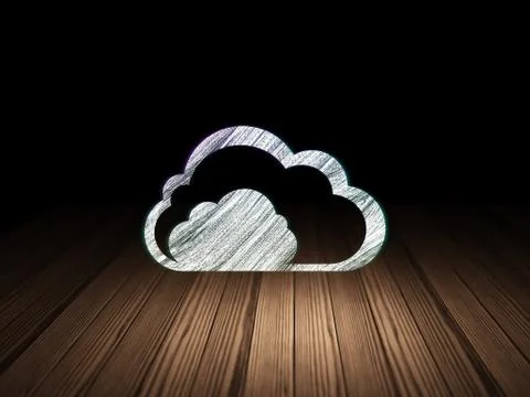 Cloud computing concept: Cloud in grunge dark room Stock Illustration