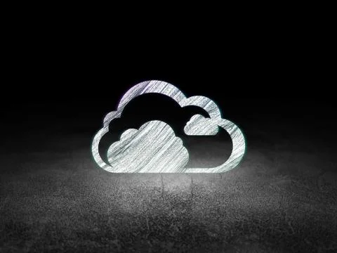 Cloud computing concept: Cloud in grunge dark room Stock Illustration
