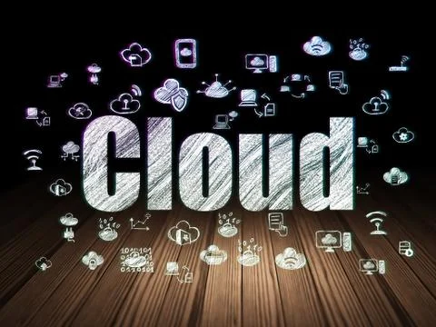 Cloud computing concept: Cloud in grunge dark room Illustrazione stock
