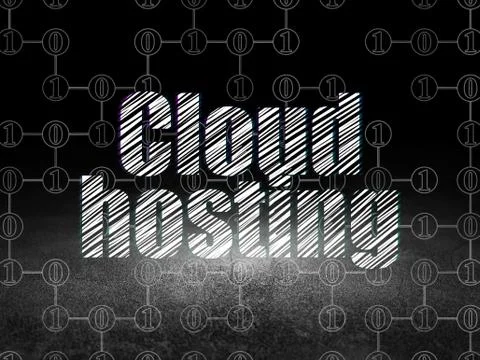 Cloud computing concept: Cloud Hosting in grunge dark room Ilustração Stock