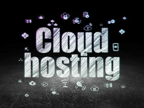 Cloud computing concept: Cloud Hosting in grunge dark room Stock Illustration