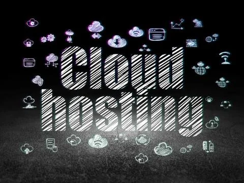 Cloud computing concept: Cloud Hosting in grunge dark room Stock Illustration