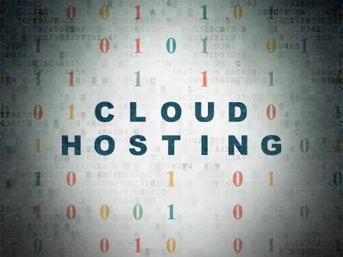 Cloud computing concept: Cloud Hosting on Digital Data Paper background Illustrazione stock