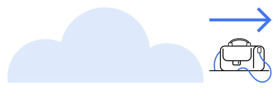 Cloud Computing Concept with Cloud Icon and Connected Briefcase Under Blue .. Stock Illustration