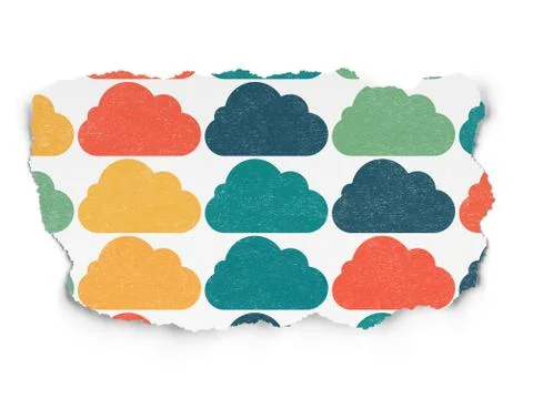 Cloud computing concept: Cloud icons on Torn Paper background Stock Illustration