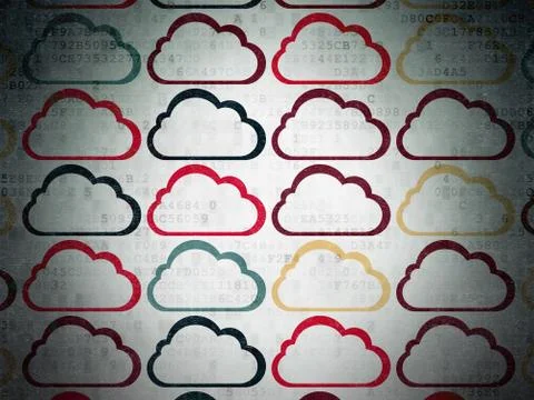 Cloud computing concept: Cloud icons on Digital Paper background Stock Illustration