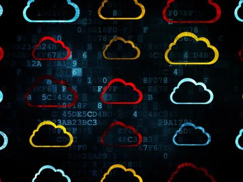 Cloud computing concept: Cloud icons on Digital background 스톡 일러스트