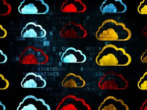 Cloud computing concept: Cloud icons on Digital background 스톡 일러스트