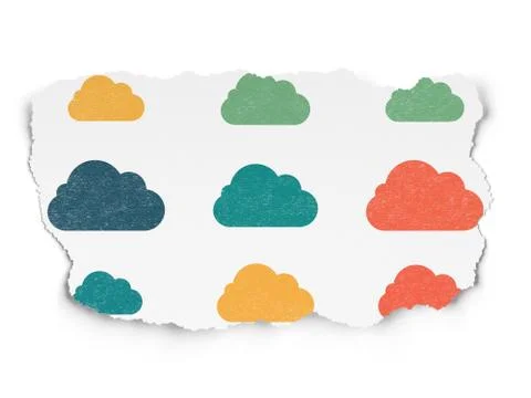 Cloud computing concept: Cloud icons on Torn Paper background 스톡 일러스트