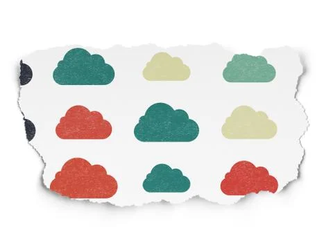 Cloud computing concept: Cloud icons on Torn Paper background Stock Illustration