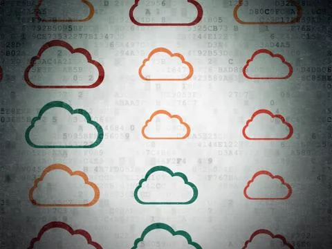 Cloud computing concept: Cloud icons on Digital Paper background Stockillustratie