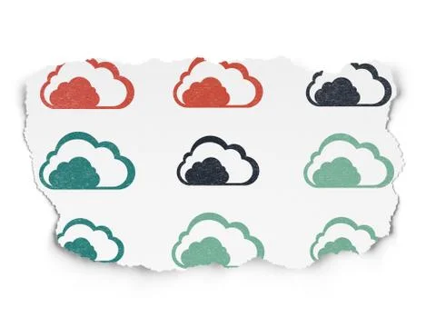 Cloud computing concept: Cloud icons on Torn Paper background Stock Illustration