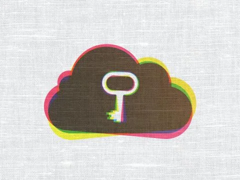 Cloud computing concept: Cloud With Key on fabric texture Stock Illustration