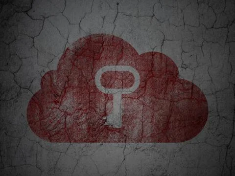 Cloud computing concept: Cloud With Key on grunge wall Illustrazione stock