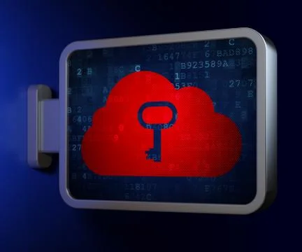 Cloud computing concept: Cloud With Key on billboard background Ilustración de archivo