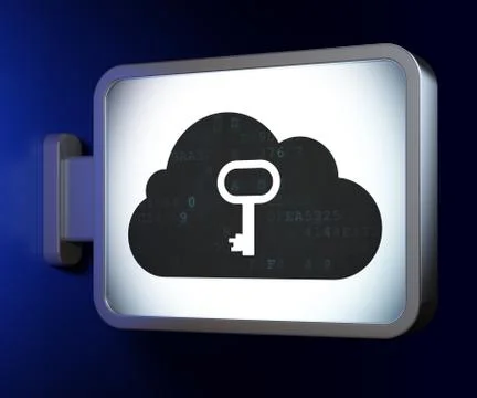 Cloud computing concept: Cloud With Key on billboard background 스톡 일러스트
