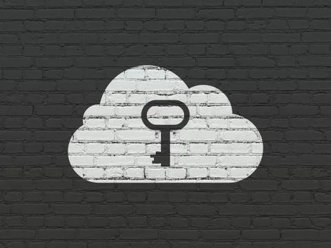 Cloud computing concept: Cloud With Key on wall background イラスト素材
