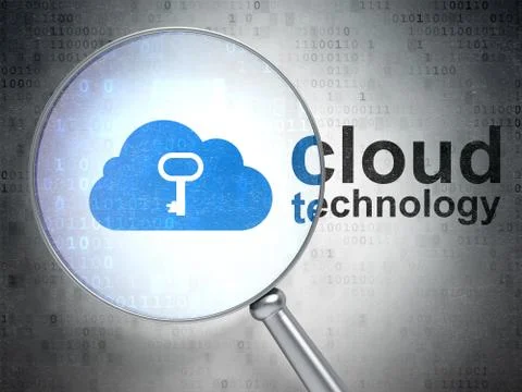 Cloud computing concept: Cloud With Key and Cloud Technology with optical glass Stockillustratie