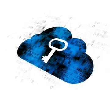 Cloud computing concept: Cloud With Key on Digital background 스톡 일러스트