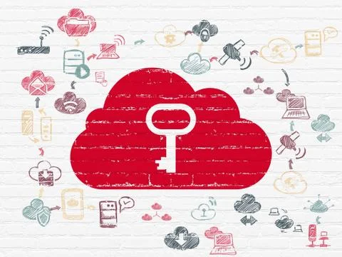 Cloud computing concept: Cloud With Key on wall background イラスト素材