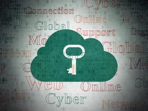 Cloud computing concept: Cloud With Key on Digital Data Paper background Illustrazione stock