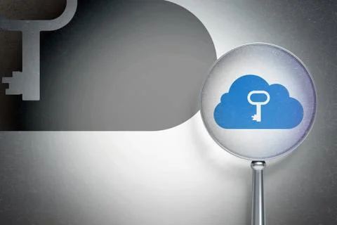 Cloud computing concept:  Cloud With Key with optical glass on digital backgroun Stockillustratie