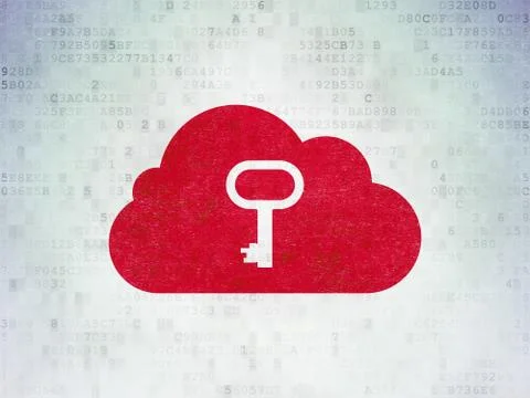 Cloud computing concept: Cloud With Key on Digital Data Paper background Illustrazione stock