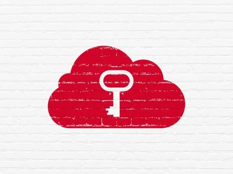 Cloud computing concept: Cloud With Key on wall background Stockillustratie