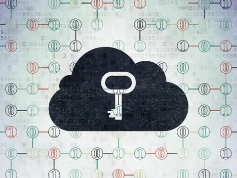 Cloud computing concept: Cloud With Key on Digital Data Paper background Ilustração Stock