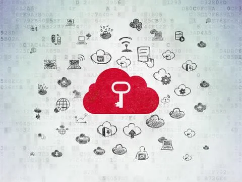 Cloud computing concept: Cloud With Key on Digital Data Paper background Stockillustratie