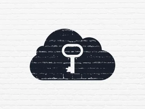 Cloud computing concept: Cloud With Key on wall background Stock Illustration