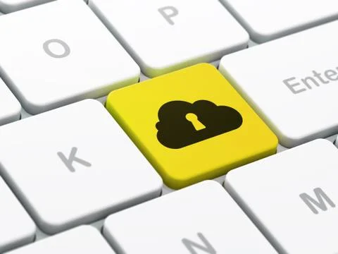 Cloud computing concept: Cloud With Keyhole on computer keyboard background Stock Illustration