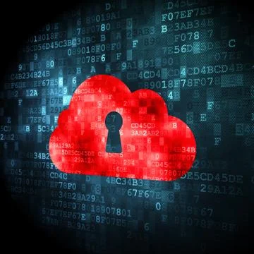 Cloud computing concept: Cloud With Keyhole on digital background Stock Illustration