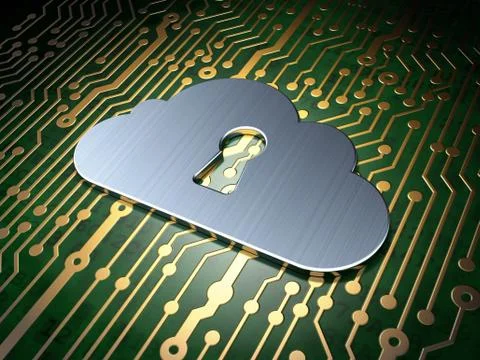 Cloud computing concept: Cloud With Keyhole on circuit board 스톡 일러스트