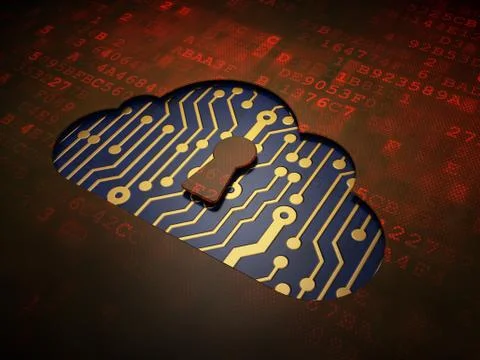 Cloud computing concept: Cloud With Keyhole on digital screen ba Stock Illustration