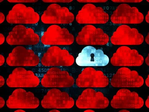 Cloud computing concept: cloud with keyhole icon on Digital background Stock Illustration